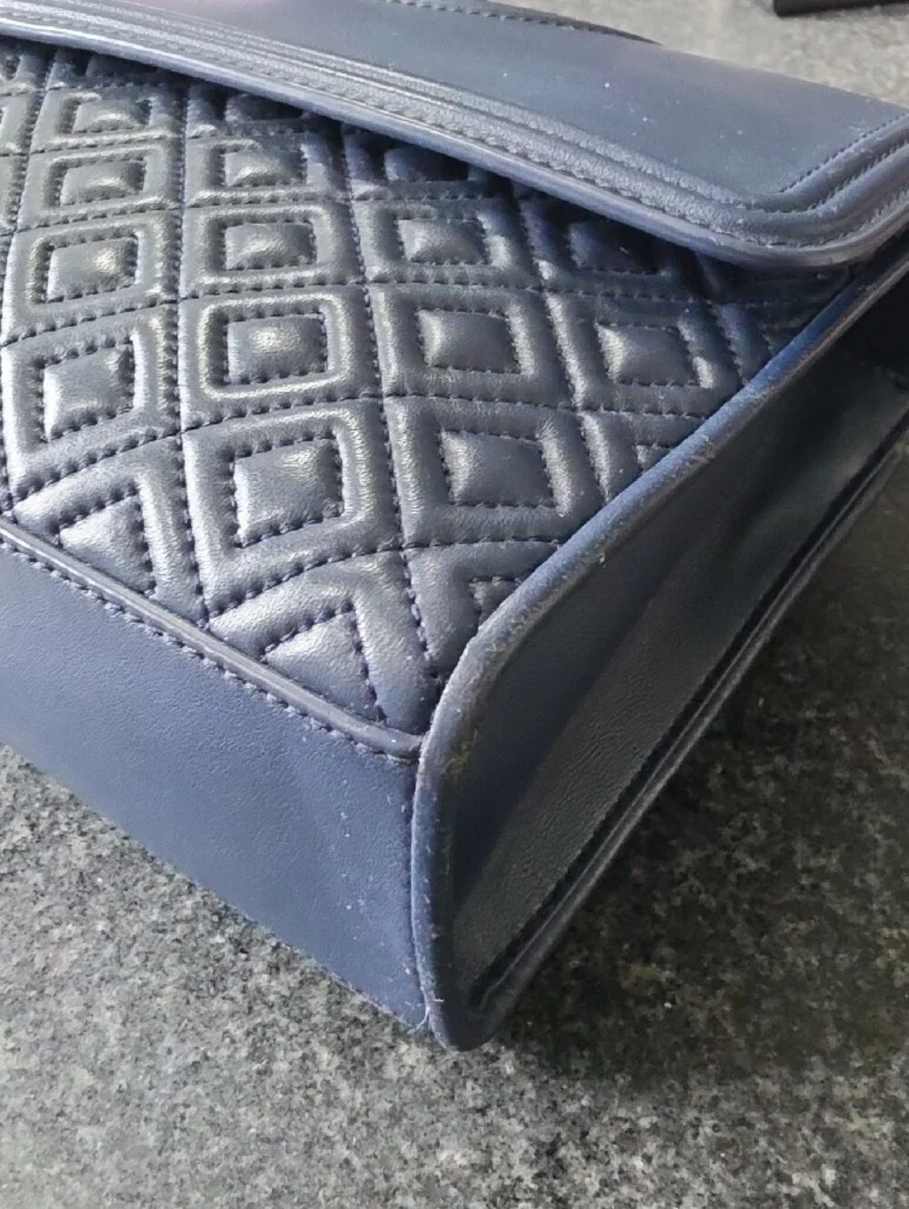 Tory Burch Navy Leather Quilted Flap Shoulder Bag with Gold Chain